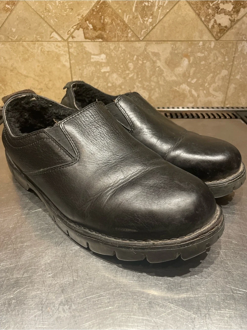 UGG Men's Black Leather Slip-On Loafers